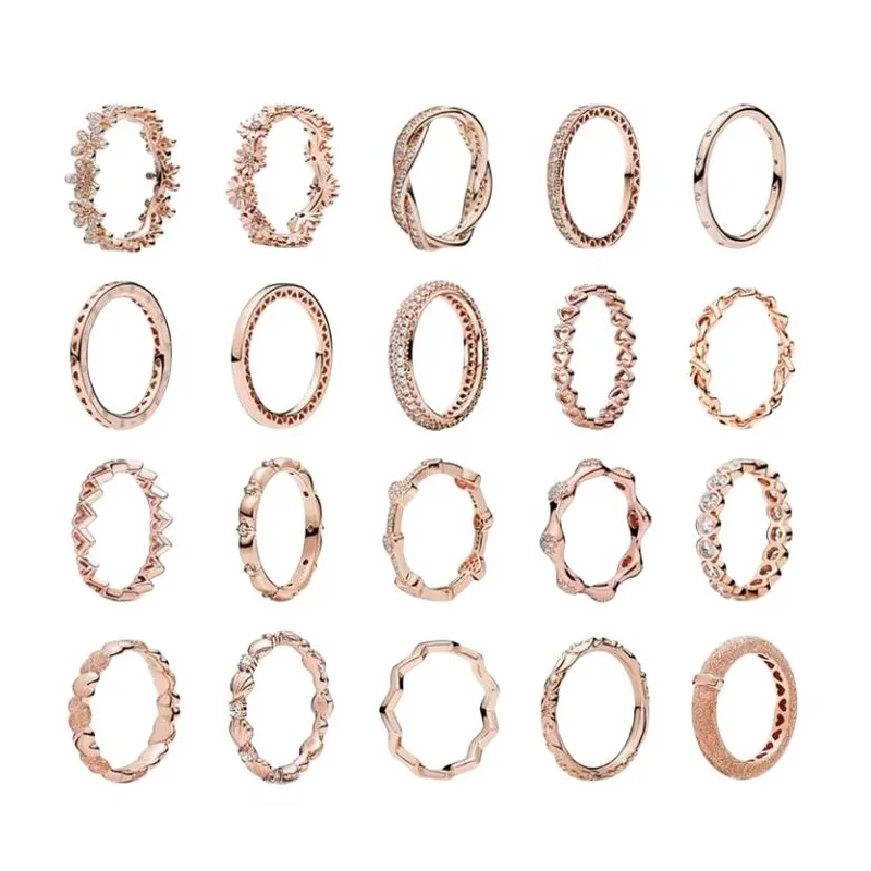 Nowe wysokiej jakości popularne popularne 925 srebrne srebrne różowe złoto cienkie pierścionki palec palec okrągłe pierścienie damskie prezenty biżuterii