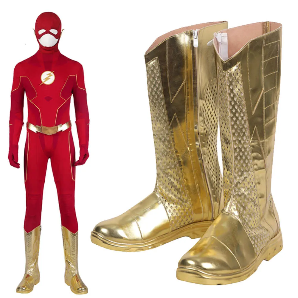 Adulto masculino acessórios de fantasia temporada 8 barry allen cosplay ouro mais novo botas halloween masquerade rpg sapatos