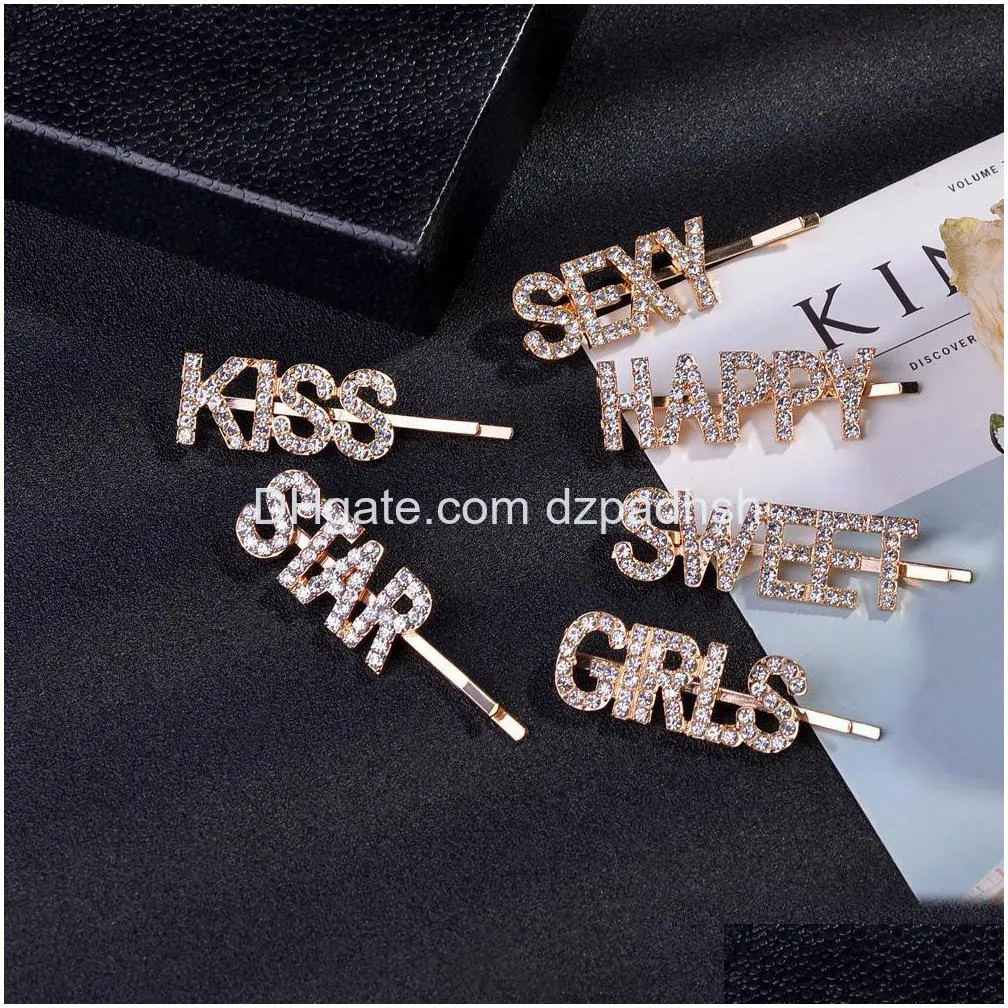 Haaraccessoires 3 stks/set Haarspelden Clips Brief Strass Bobby Pins Zijspeldjes Hoofddeksels Hairgrip Gereedschap Mode-sieraden Drop De Dhz4K