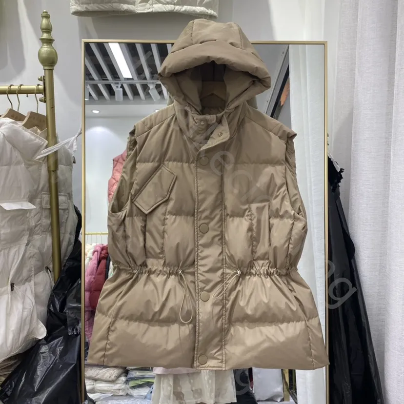 Designer puffer väst gilet huva slit