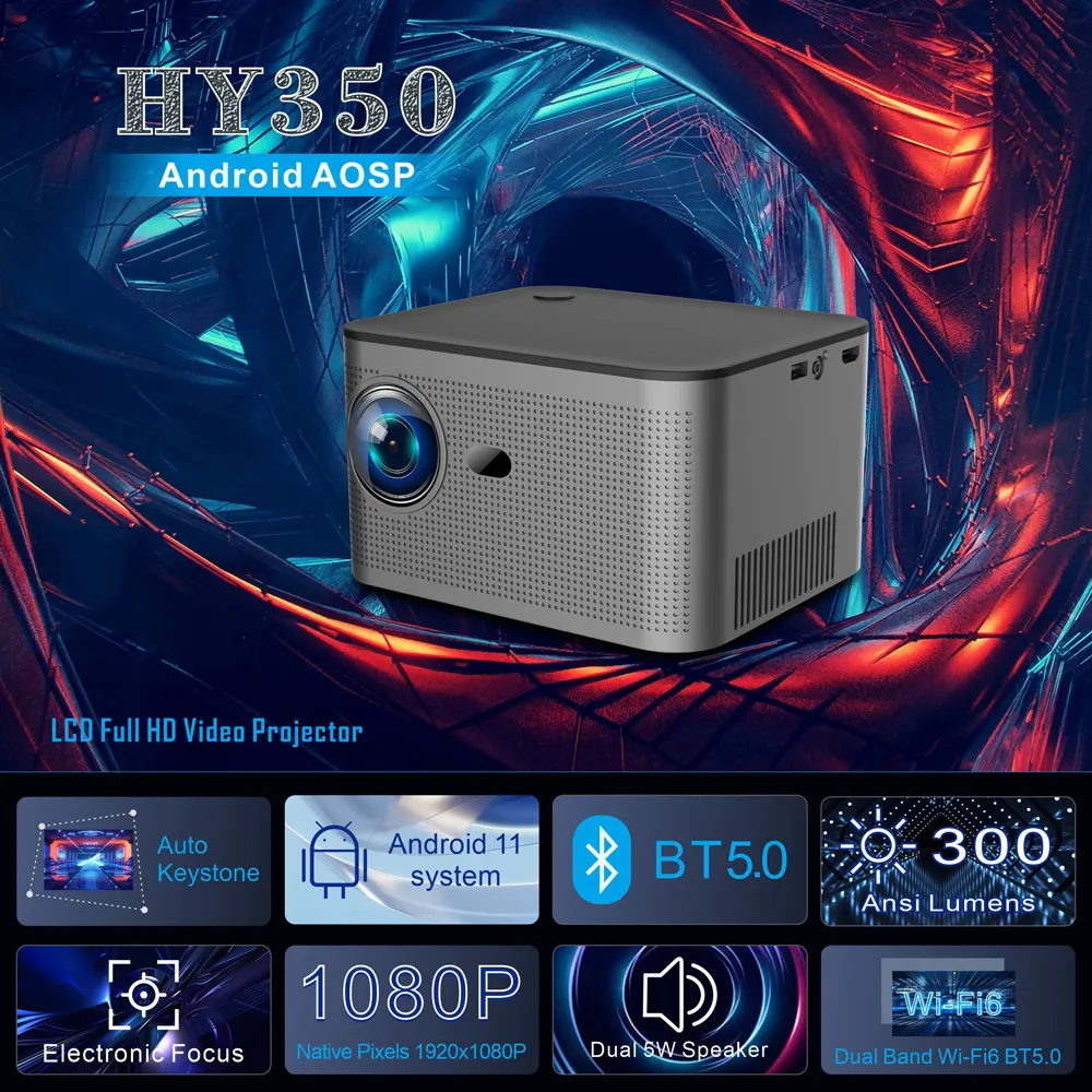 Nieuwe projector HY350 Android 11 Real 4K 1920*1080p Wifi6 580Ansi Allwinner H713 32G Voice Control Bt5.0 Home Cinema Projetor
