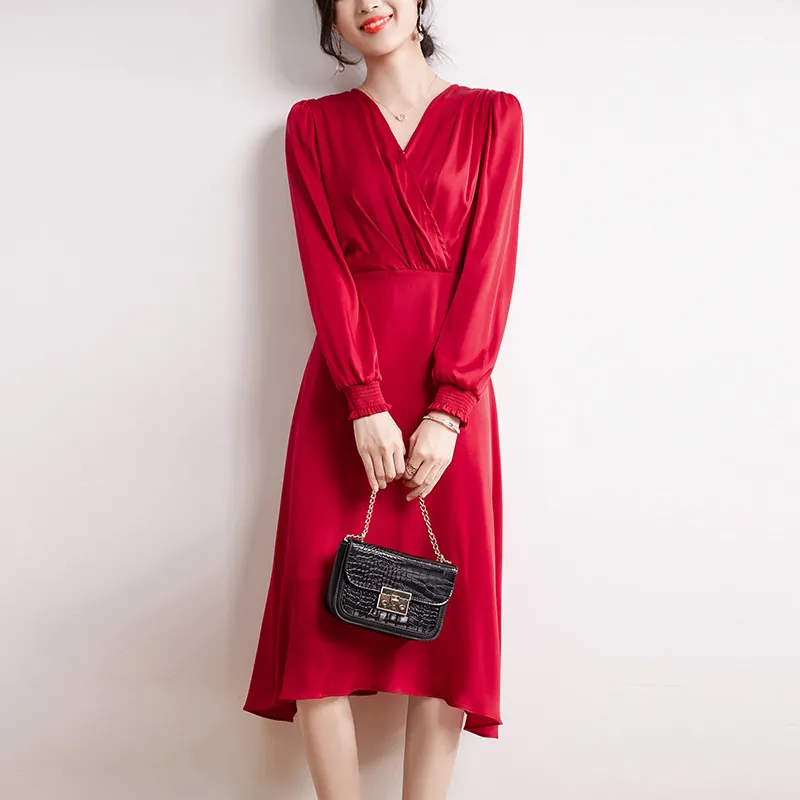 Elegant Silk Midi Dress - Long Sleeve Flowy Dress, Premium Quality, Perfect  for Parties & Events - Shop Now! from Dhgate Basic & Casual Dresses - price  154.55
