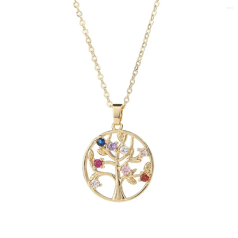 Hänge halsband Tree of Life Halsband Crystal Round Hollow Gold Color Rose for Women 2023 Jewelry Gift