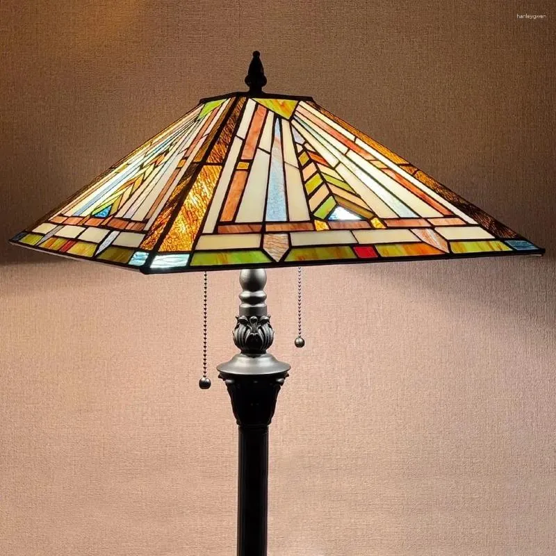 Floor Lamps Tiffany Lamp Living Room 2 Lights Mission Style Stained Glass Reading Light Antique Standing Tall For Bedro