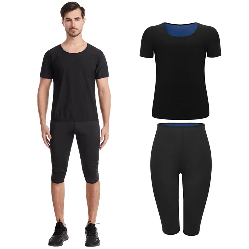 Men's Body Shapers Mens Sauna Suit Heat Trapping Shapewear Sweat Body Shaper Shirt Slimmer Pants Compression Thermal Top Fitness Leggings Sets 231030