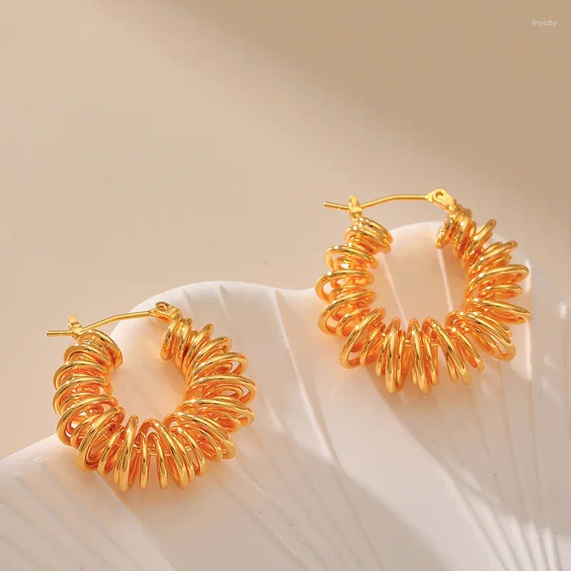 Brincos de argola francês irregular fio de metal bobina para mulheres única primavera 18k banhado a ouro anel de orelha moda feminina jóias
