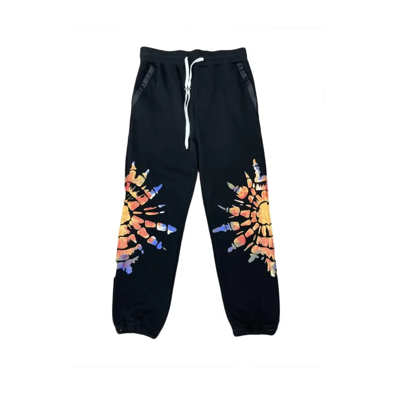 for Men Black Encased Elastic Waistband and Drawstring Zippers Pockets Sun Wreath Sweatpants Baggy Sweat Pants Mens Jogger Sweatpants Loose