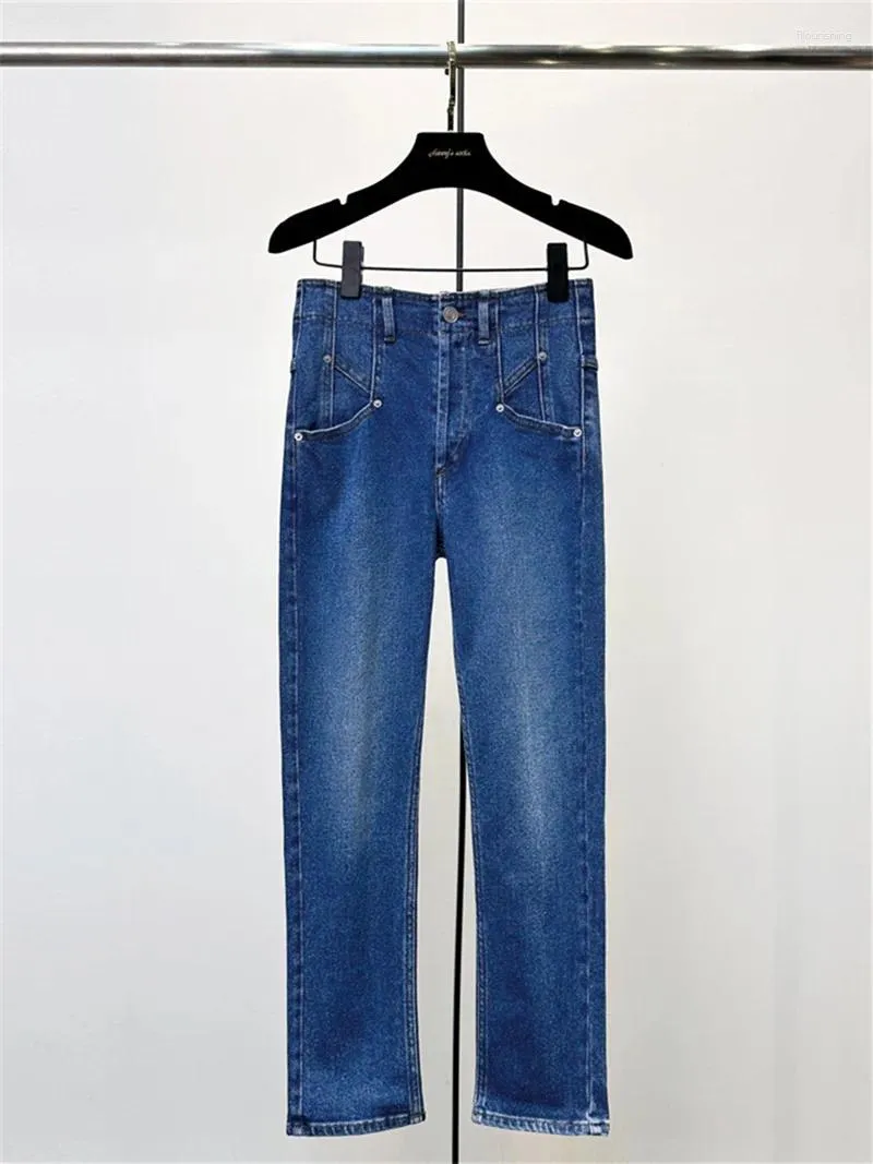 Jeans pour femmes taille haute slim bleu 2023 automne hiver dames coton denim pantalon tout-match