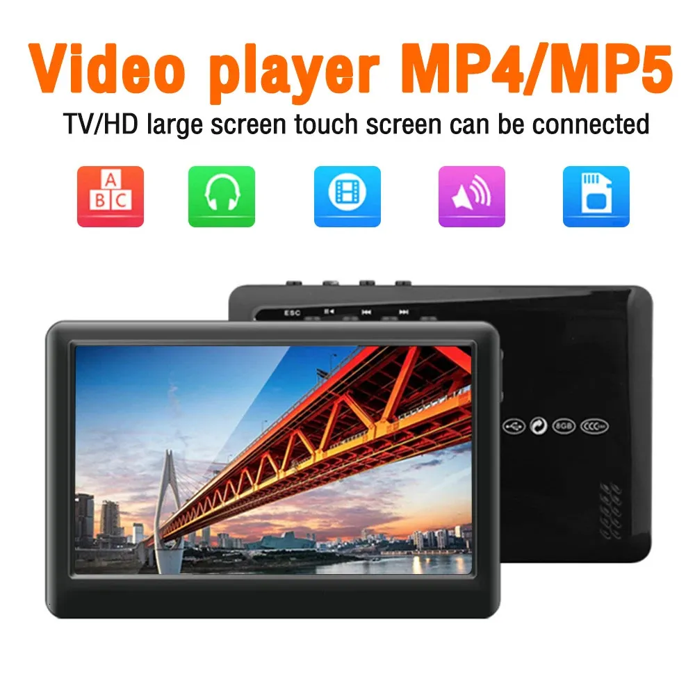 MP3 MP4 Oyuncular HD 8GB MP5 Oyuncu 5 inç uzunluğunda dokunmatik ekran Ürdeme MP4 E -Kitap Okuma Oyunu 3200mA video kartı 231030