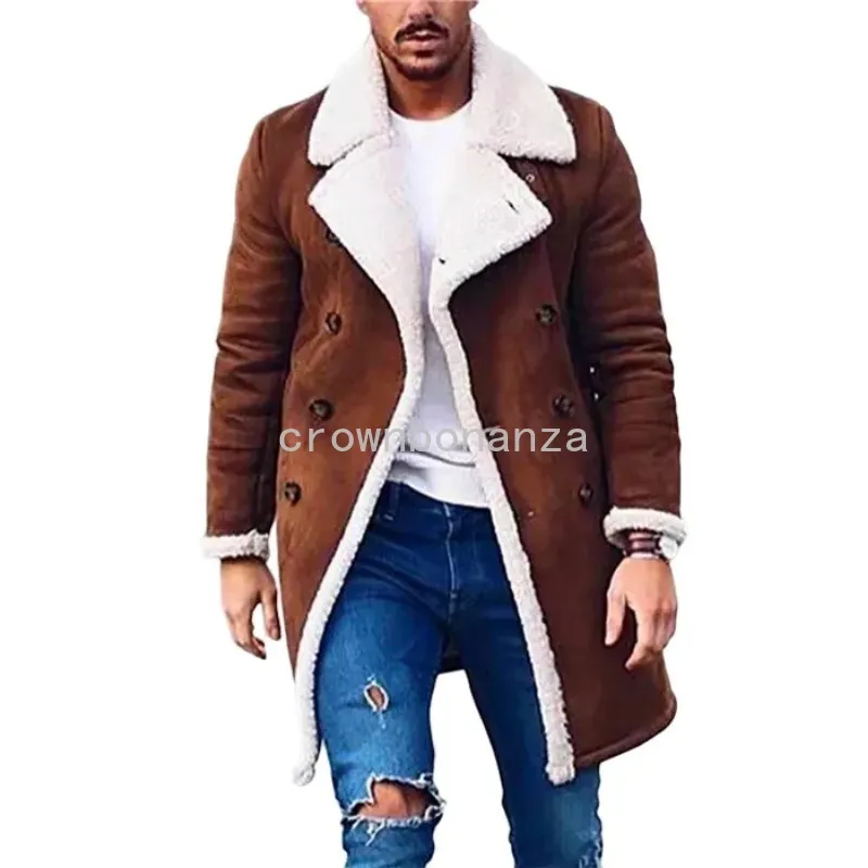 Men's Trench Coats 4 Colors Mens Coat Jacket Warm Imitation Suede Long Windbreaker Fashion Winter Clothing