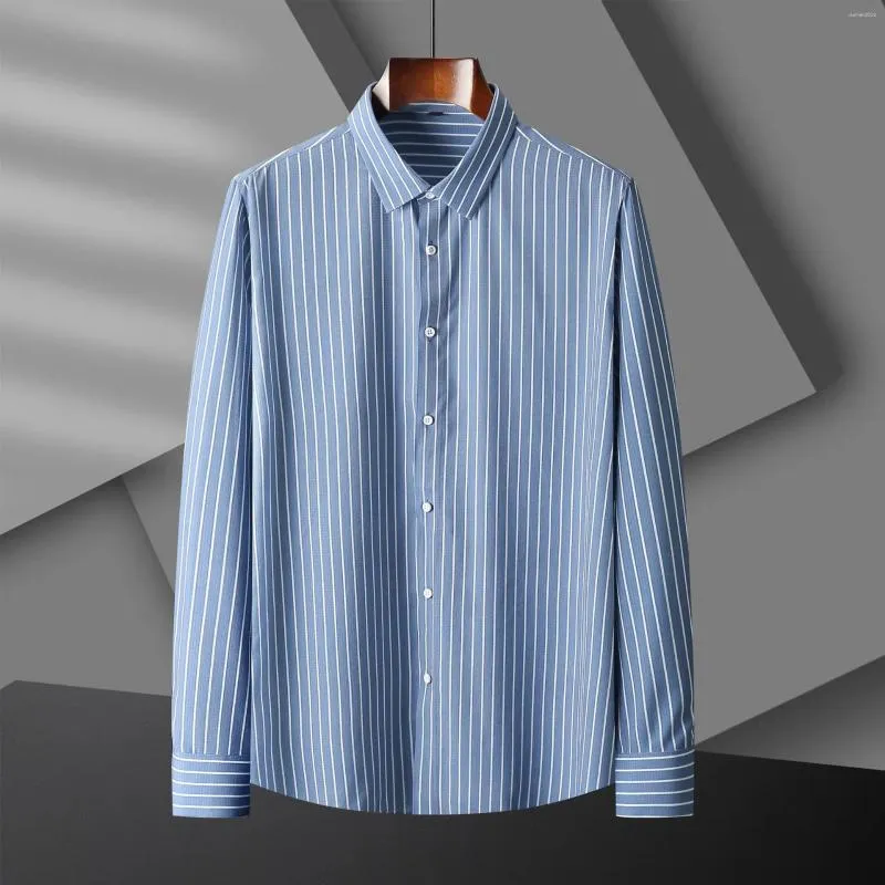 Men's Casual Shirts 2023 Spring And Autumn Style Plus Size Regular Fit Long Sleeve Shirt Thin Non-Iron Business Formal Striped