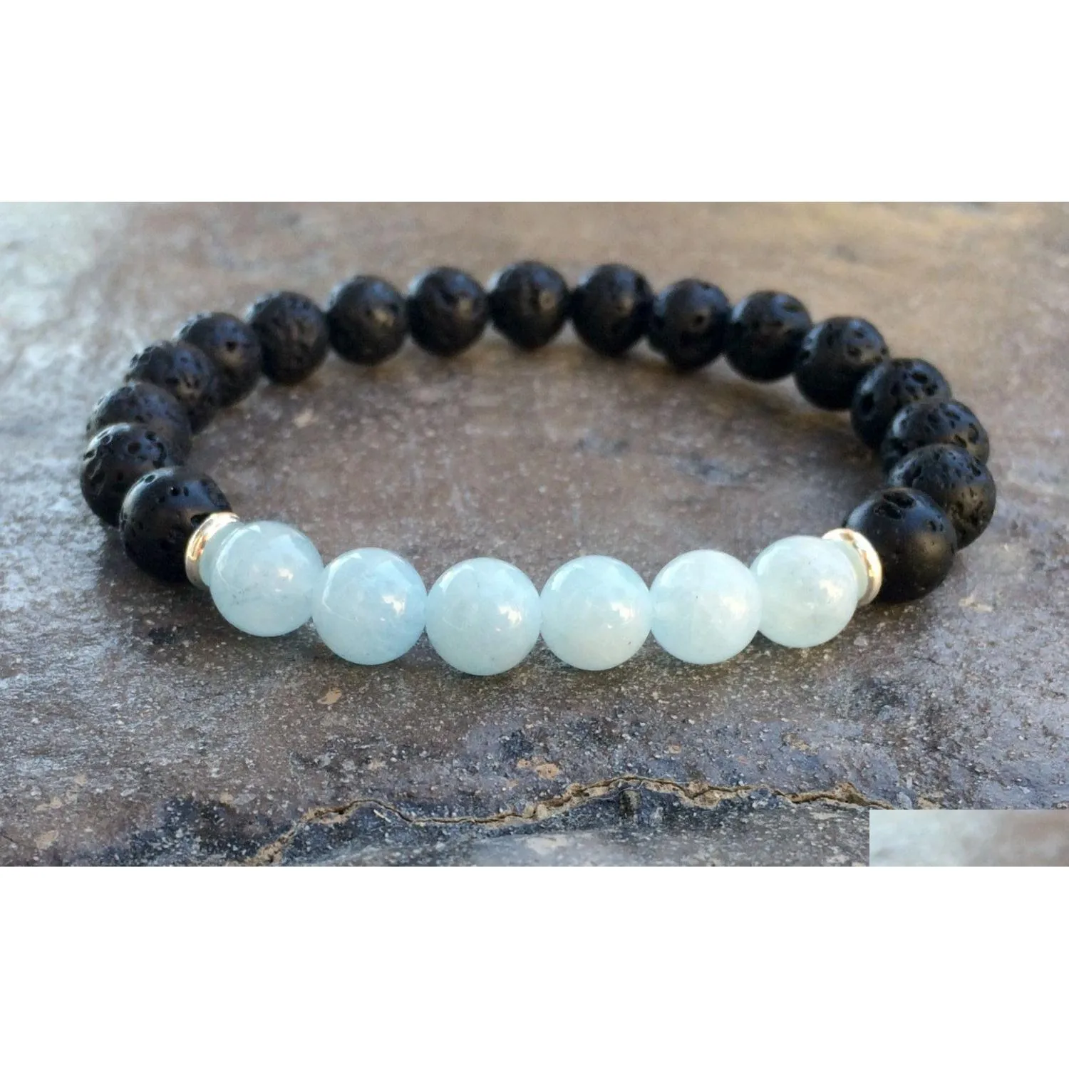 Con cuentas Sn1064 Pulsera de aguamarina de lava volcánica de alta calidad Moda Piedra natural Diseño para hombre Yoga Gota Entrega Joyería Pulseras DH70V