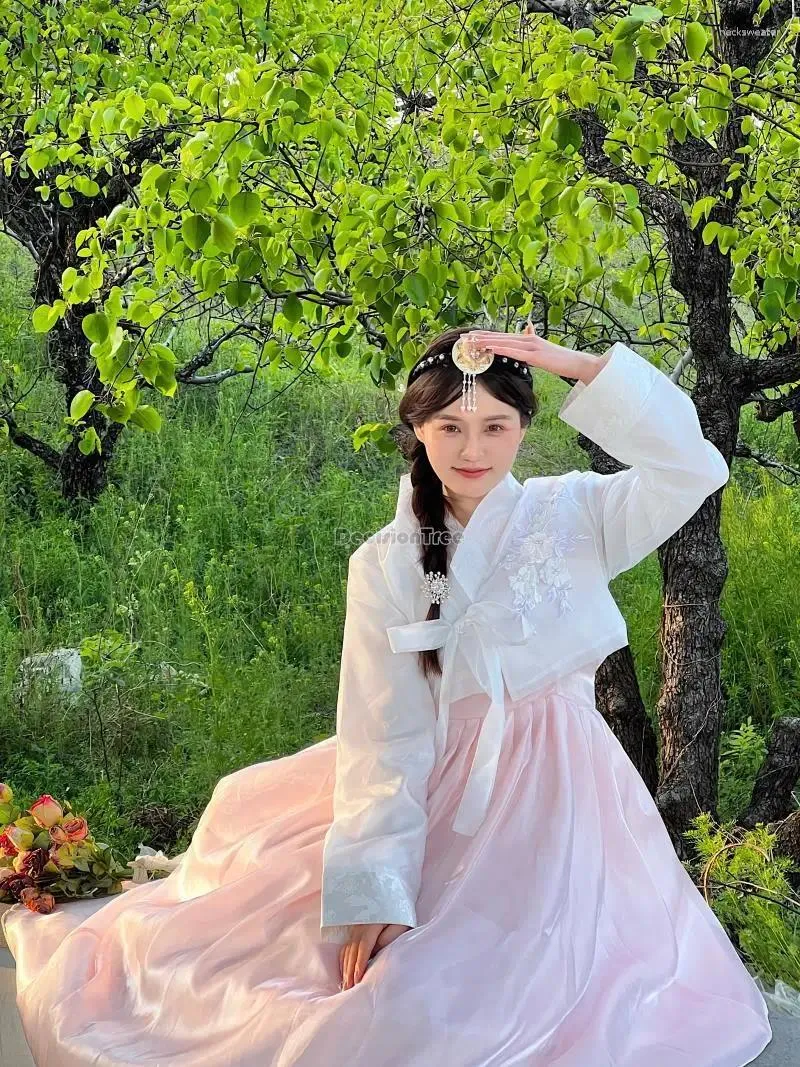korean traditional dress White Green Hanbok | Korean Traditional Court Dress