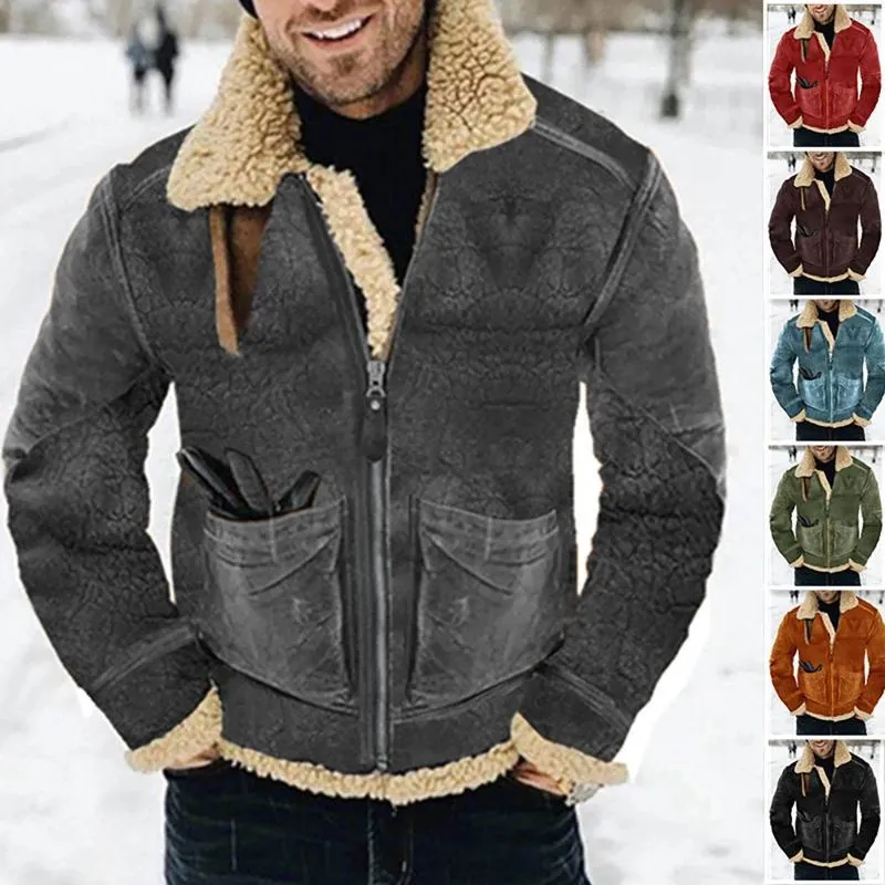 Мужские куртки из кожи и интегрированной куртки из ягненка с утолщенной замшей для мужчин, зимнее пуховое пальто с искусственной подкладкой