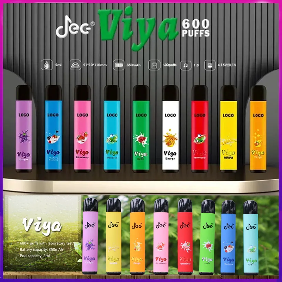 Original 600 Puff JEC Viya 600 Puffs Stylo Vape Jetable Capacité 2 Ml