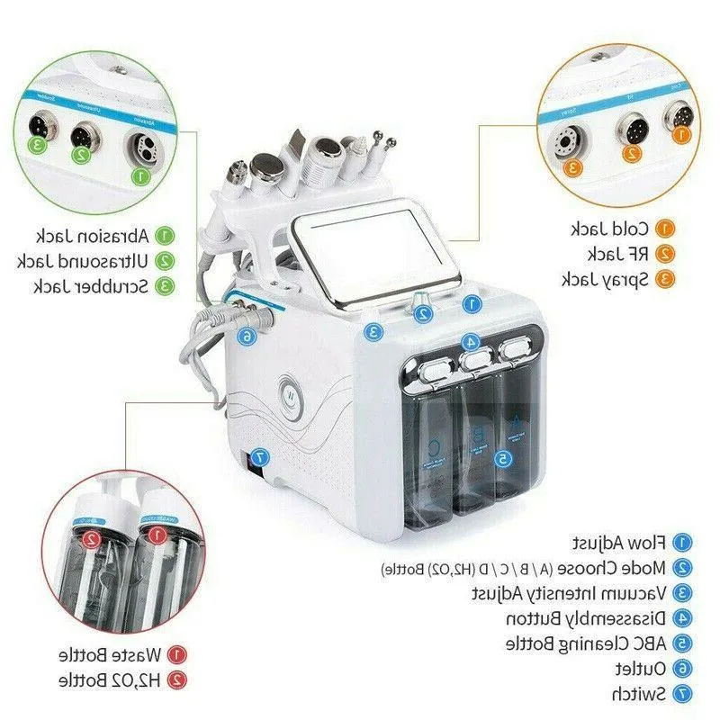 6 in 1 Hydra Dermabrasionsmaschine Wasser Sauerstoff Jet Peel Hydro Hautwäscher Gesichtsschönheit Tiefenreinigung RF Facelift Kalthammer Ugpes