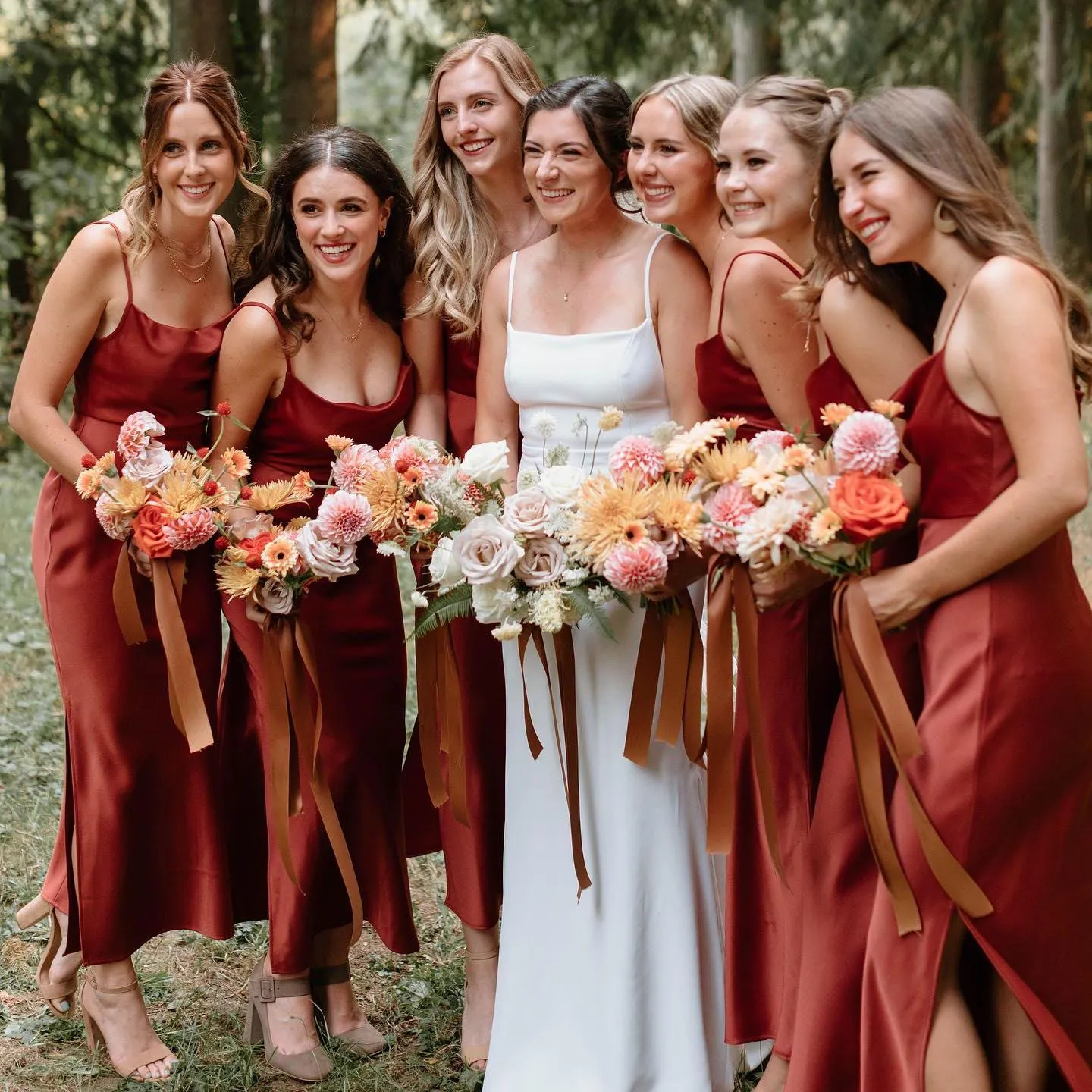 Bridesmaid Dress 2024 Fall Slits Maxi Gown Scoop Neck Satin Junior Maid of Honor Gown