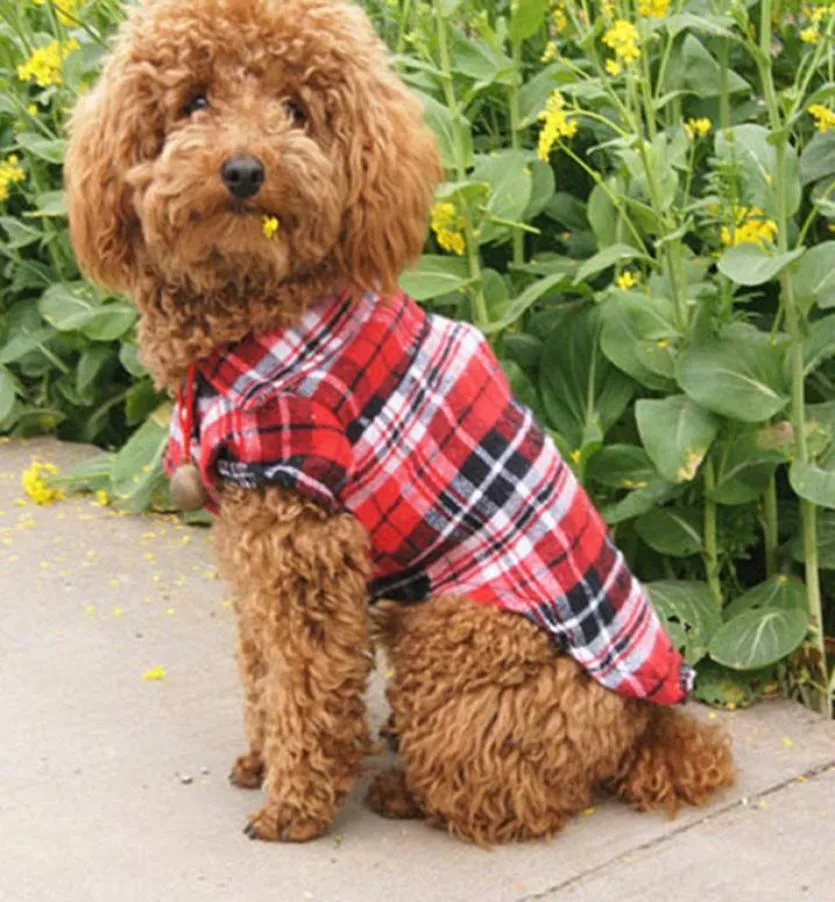 Pet Dog Apparel Plaid skjortor Kläderknapp Puppy Coat Dogs Supplies för våren Summer Autumn4907921