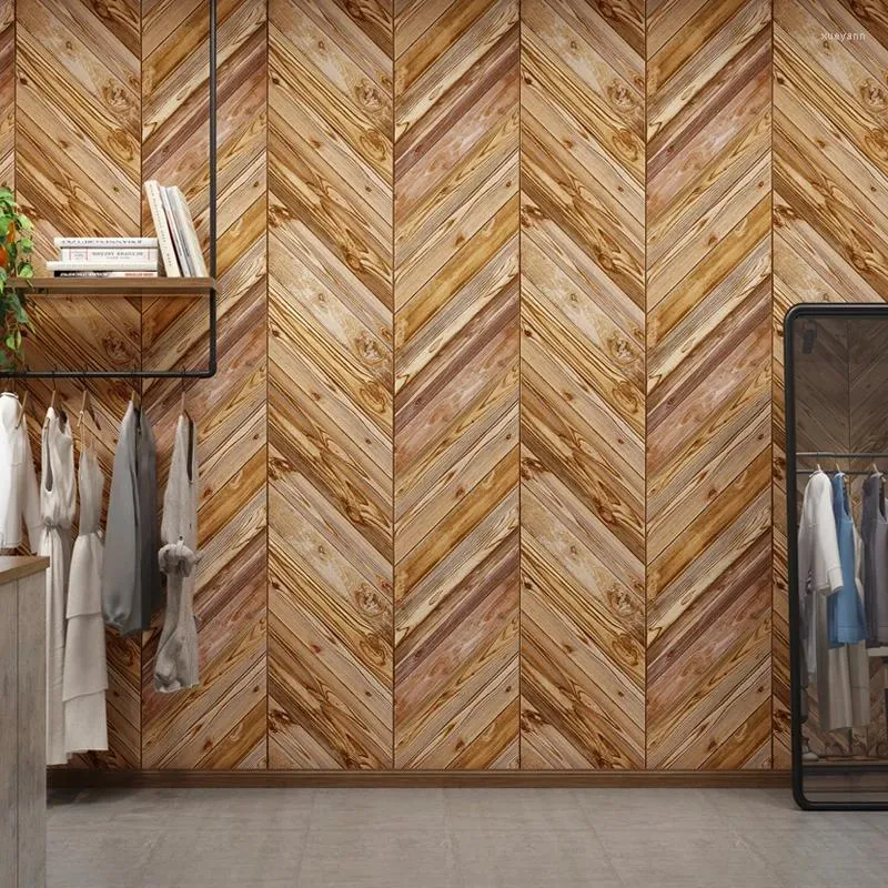 Wallpapers Retro Herringbone Wooden Texture Wallpaper Kitchen Renovation Sticker Pvc Waterproof DIY Living Room Bedroom