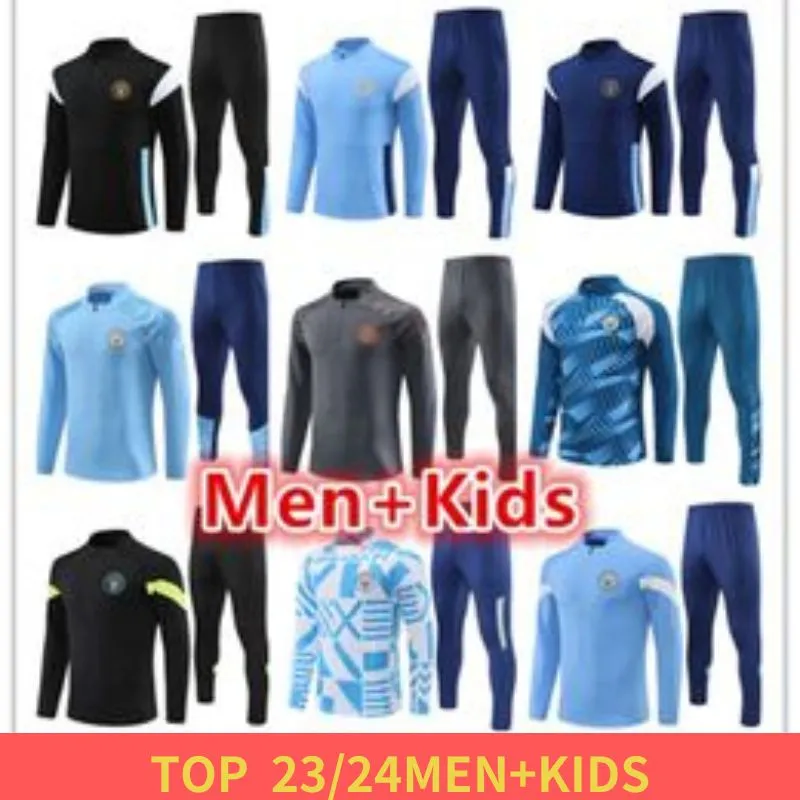 2023 2024 Homem City Tracksuit Haaland Half Zip Treinamento Terno Homens Kids Kit Mens Futebol Tracksuits Manga Longa Sportswear Futebol Meninos Meninas Survatment Chandal 22 23 24