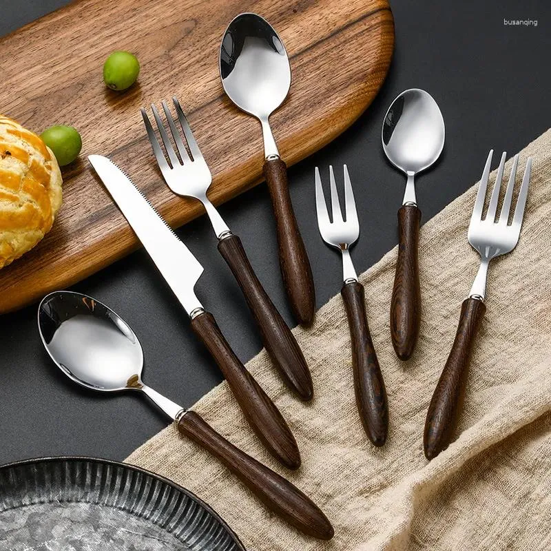 ディナーウェアセット430鶏翼木製ハンドルステンレススチールナイフフォークとスプーン日本の西部食器エルステーキ