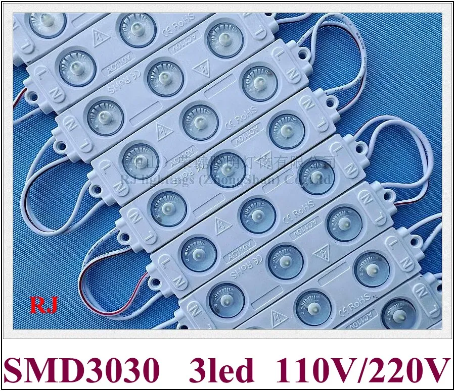 1000pcs 220V / 110V LED Işık Modülü işaret harfi 2W SMD 3030 3 LED IP65 96mm*20mm*7mm Süper Parlak Her bir modül transformatöre ihtiyaç duyamaz