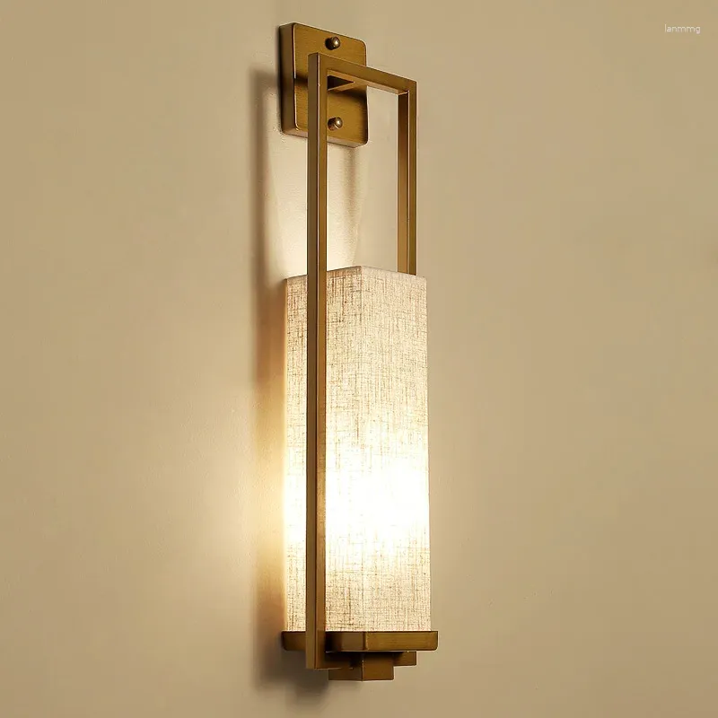 Vägglampa fabriksutbud sovrum sovrum rummet gång lätt kinesisk retro linnetyg sconces led