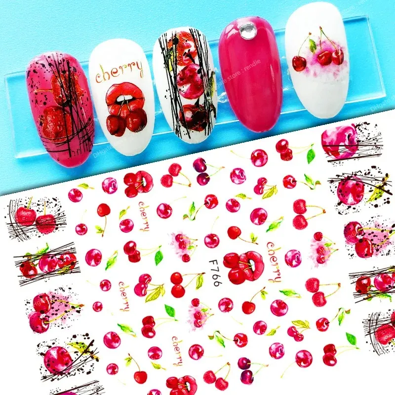 Adesivos de unhas 3D Verão Frutas Linha Cereja Limão Sliders para Unhas Design Autoadesivo Decalques Nail Art Acessórios de Decoração Nail ArtStickers Decalques Automotivos