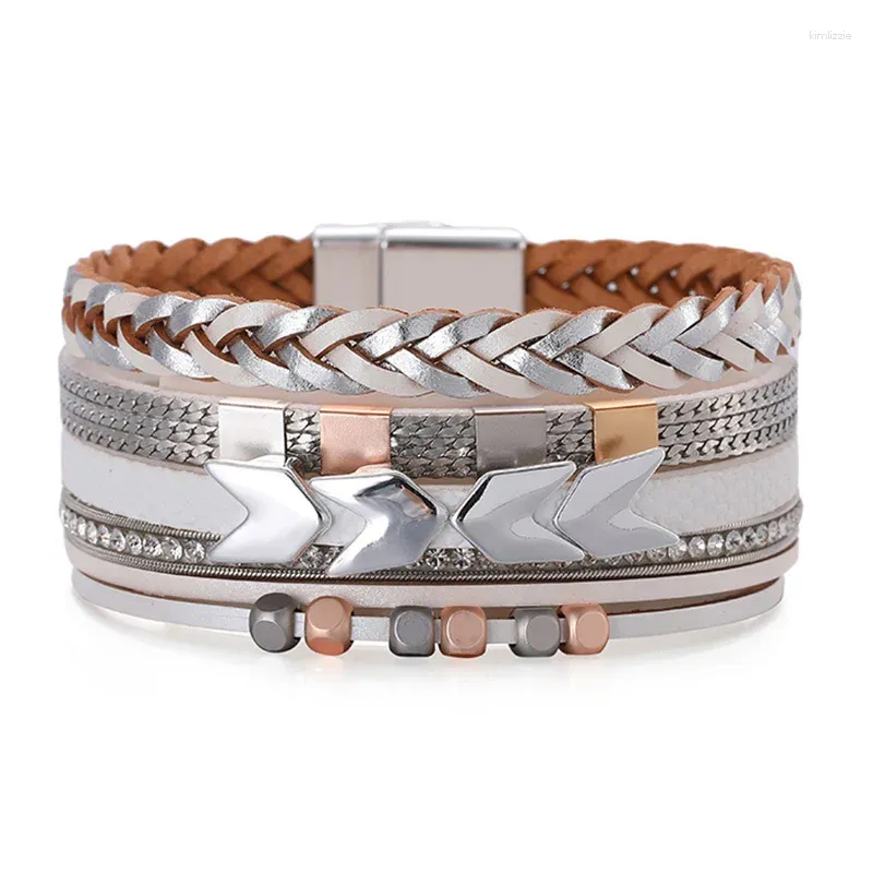 Bangle Arrows Pärlor Multilayer Luxury Magnetic Leather Armband For Women Men smycken armband