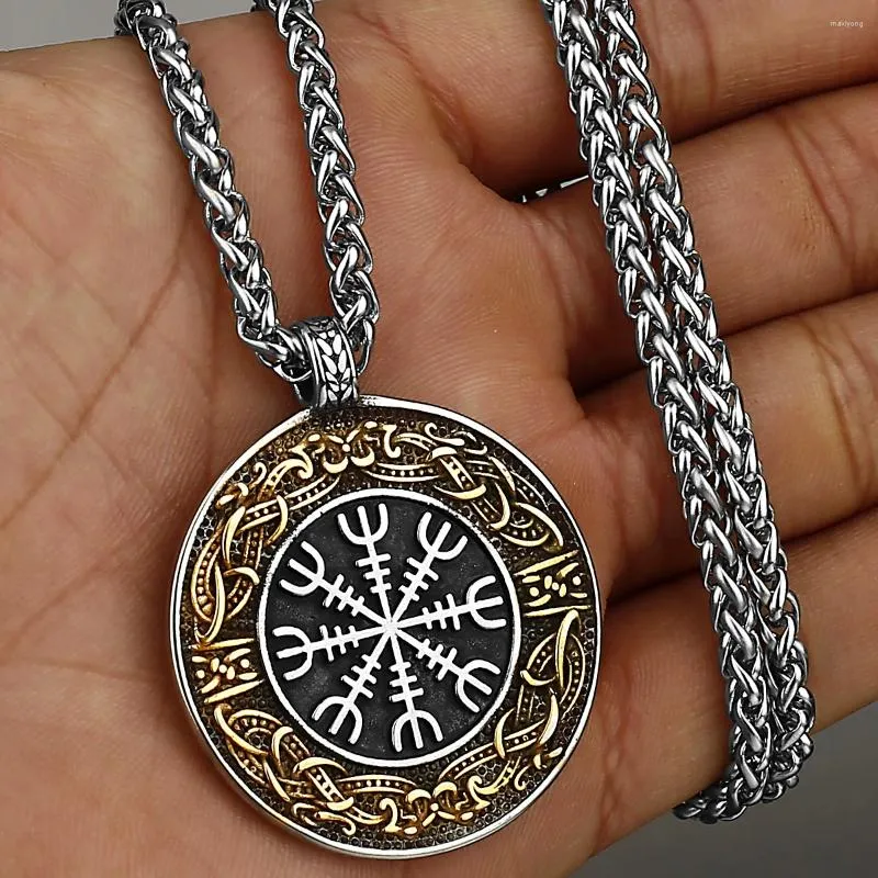 Pendanthalsband HNSP 316L Rostfritt stål Viking Rune Round 60cm Chain Halsband för män Manlig smycken Tillbehör gåva