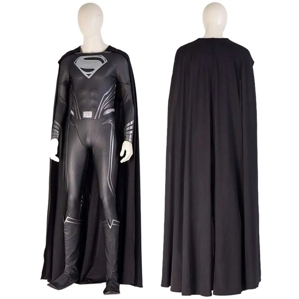 Cosplay adulto supereroe Clark Kent tuta nera costume cosplay tuta da battaglia per Halloween completo di oggetti di scena