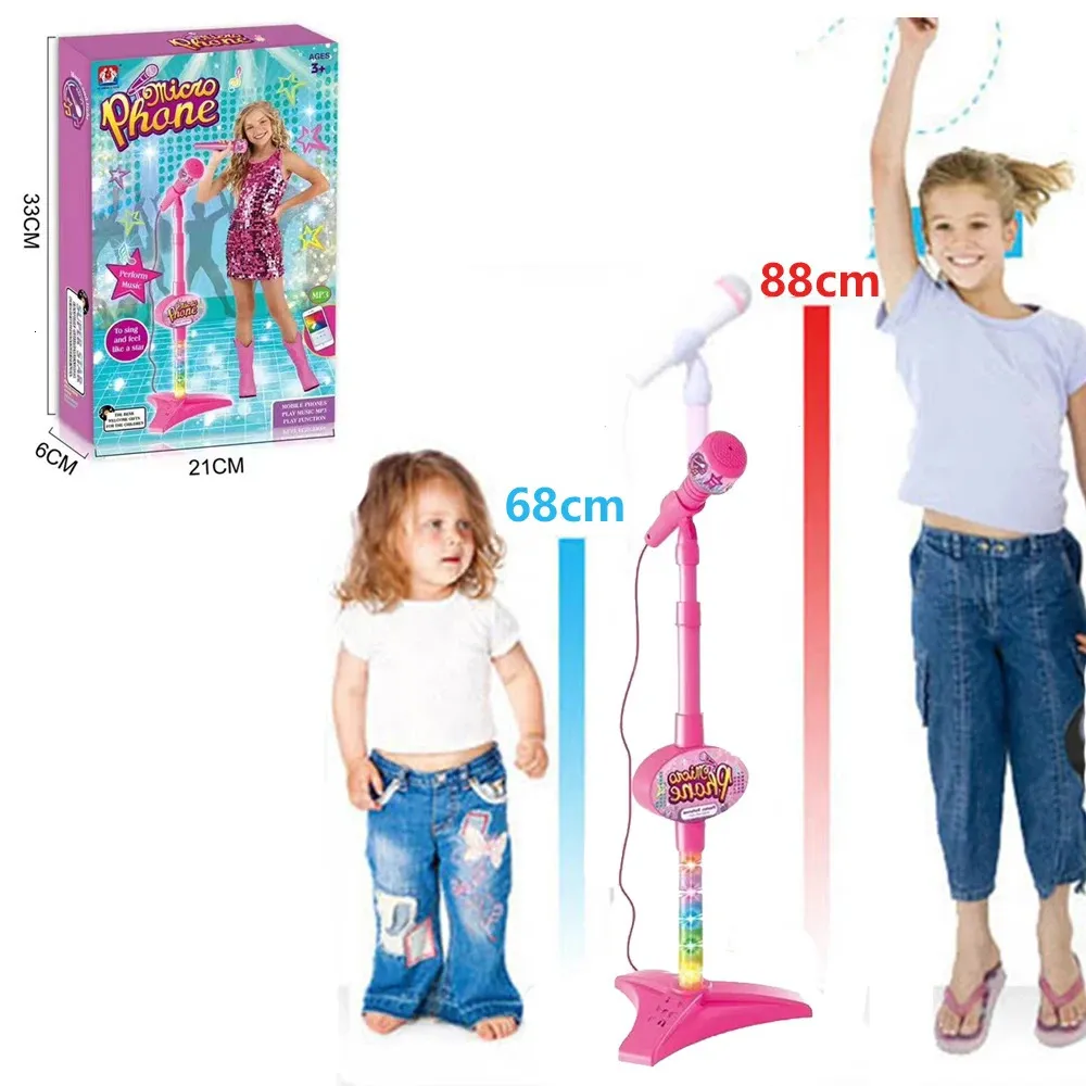 Microphone Karaoké Enfant Avec Support Et Lumières LED – Haut-parleur Intégré – Cadeau Anniversaire Ou Noël