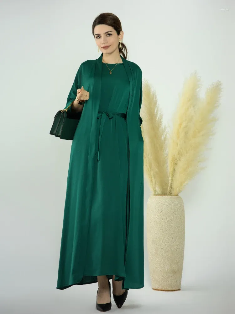 Vêtements ethniques Ramadan Eid Femmes musulmanes Abaya 2 pièces Robe Ensemble Maroc Fête Abayas Élégant Prière Vêtement Robe Musulman Maxi Robes