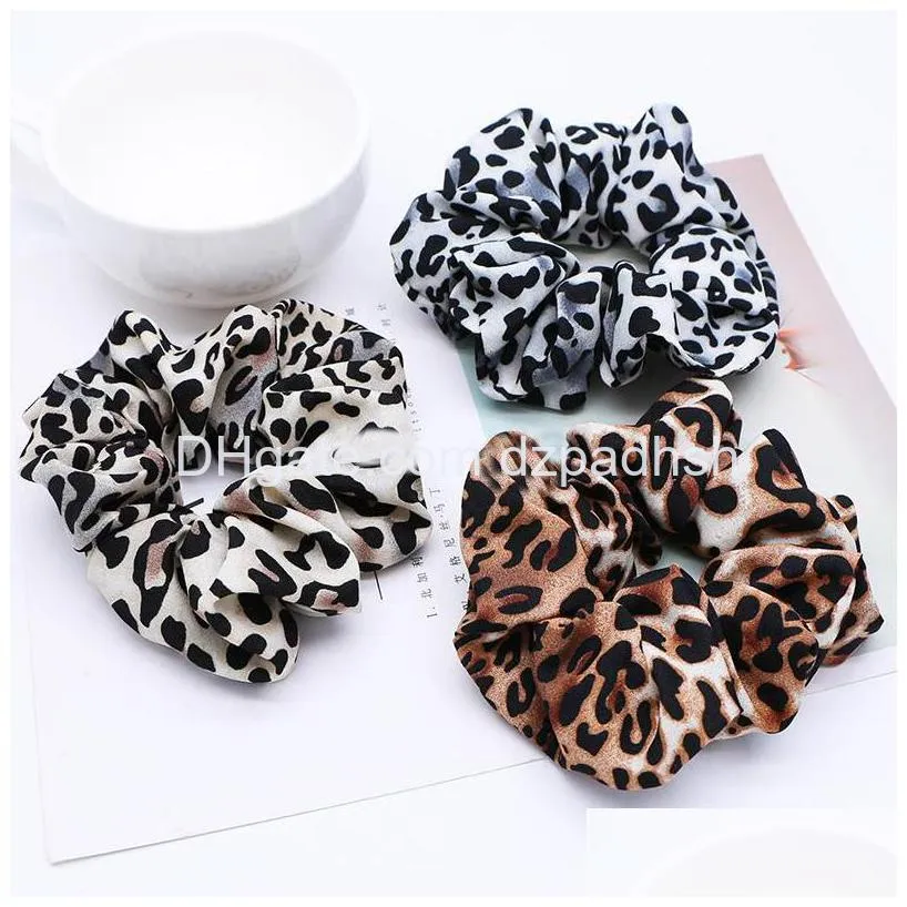 Hårtillbehör Märke Chiffon Hairbands Leopard Tryckt hästsvanshållare Floral Scrunchie Elastic Bands Snake Tryck Kvinnor Acceso Dhqag