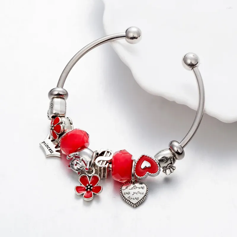 Charm Bracelets Design Fashion Stainless Steel Bangles Color Red Enthusiasm Heart Beads For Women Feminina Special Jewelry