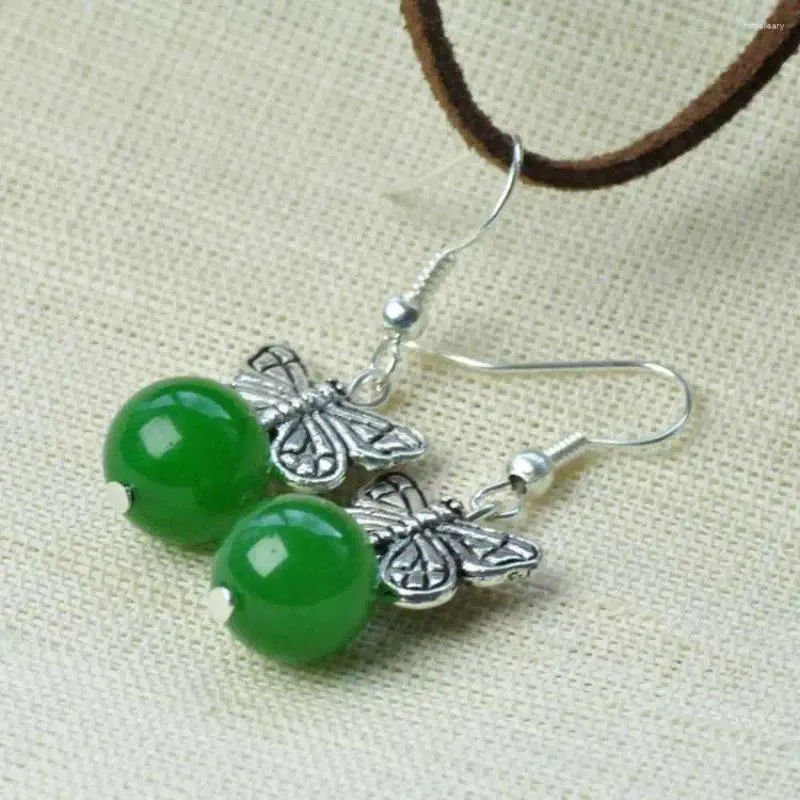 Kolczyki Dangle Natural Chrysopraze Tybetan Silver Butterfly Eerbop Aquaculture Hook Women Ear Stud Prezent DIY Fashion Fashion