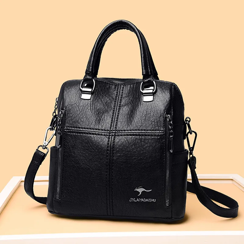 Partihandel damer axelväskor retro fast färg läder handväska elegant atmosfär skarvning mode crossbody väska stora multifunktionella kvinnor ryggsäck 3145