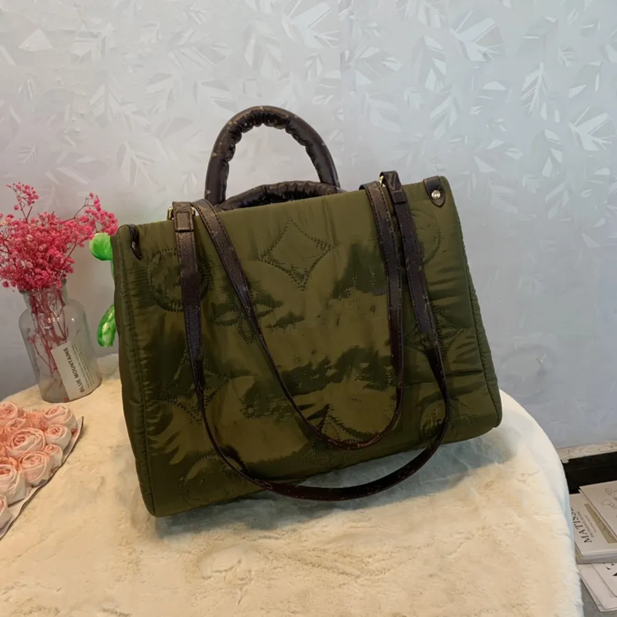 Sonbahar-Kış pamuk çantası onthego totes tasarımcılar çantalar yeşil naylon flep messenger mm Buckketsoft tutamak el çantası ile uzun kayış deri omuz çantası