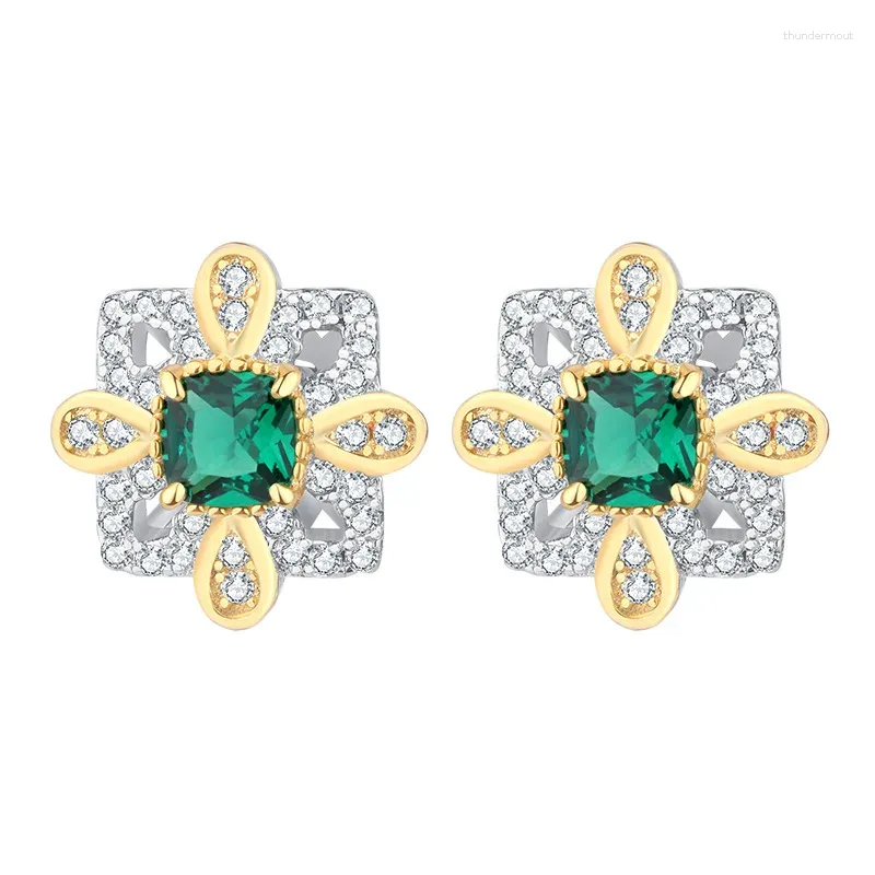 Stud Küpe Vintage 925 STERLING Gümüş 4mm Çiçek Yakın Çiçek Emerald Safir Taş Kulağı Kadınlar İçin Güzel Takı