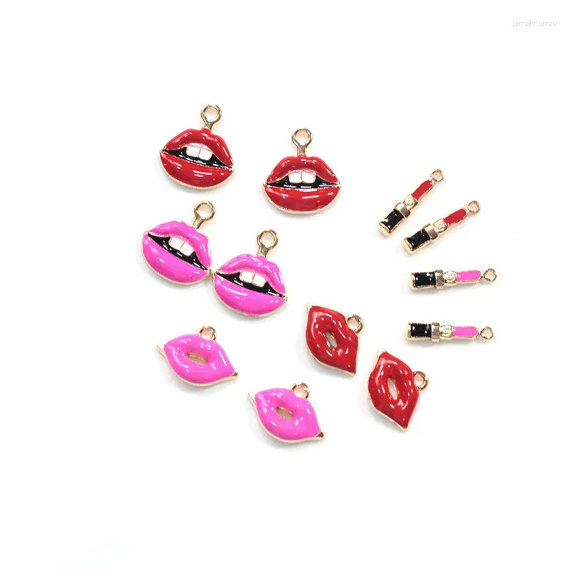 Charms 10st Fashion Lovely Lips Lipsticks Charm för smycken som gör DIY örhängen armband halsband nyckelring leveranser