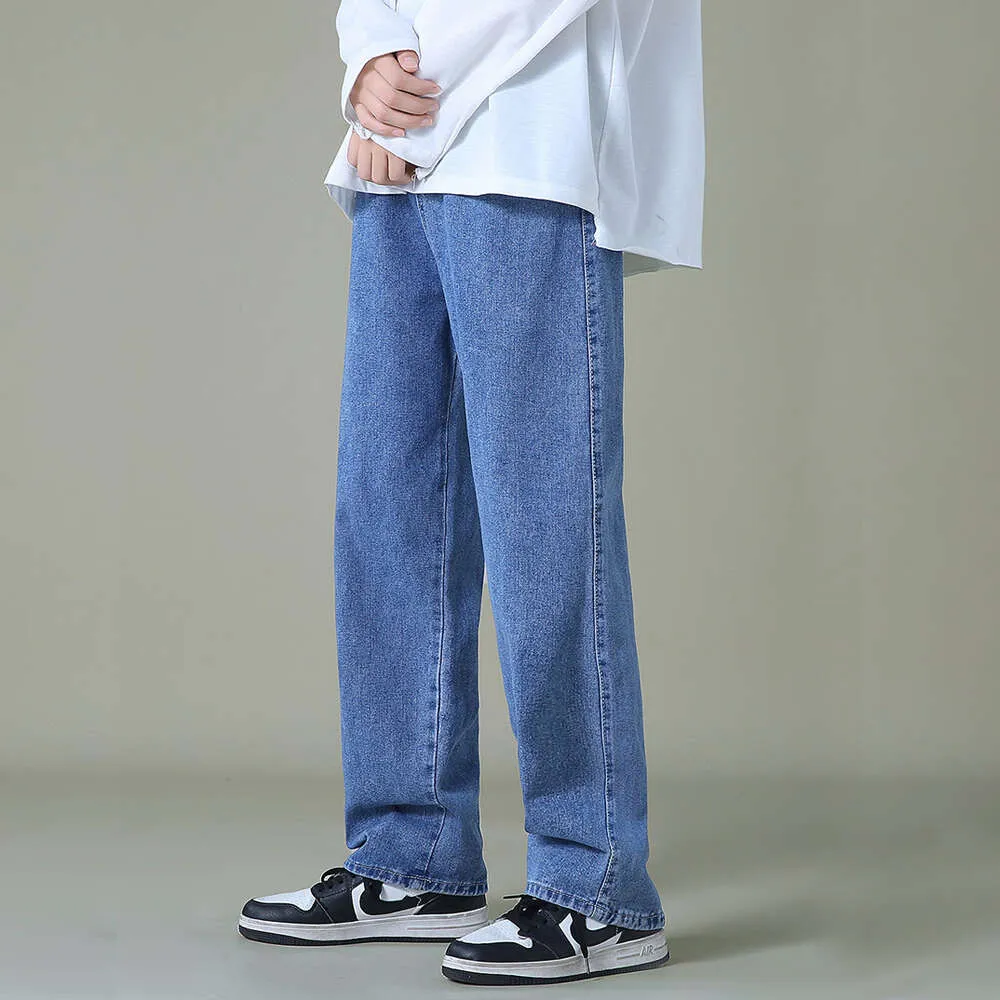 Jeans streetwear da uomo blu a gamba larga nuovo autunno stile coreano moda pantaloni larghi in denim dritti pantaloni da studente per adolescenti