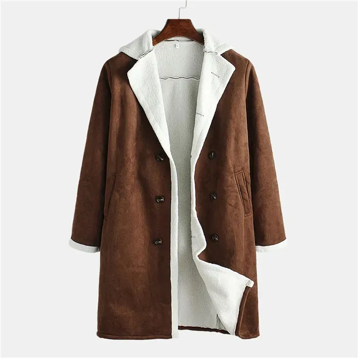 Men`s Trench Coats Mens Coat Jacket Warm Imitation Suede Long Windbreaker Fashion Winter Clothing