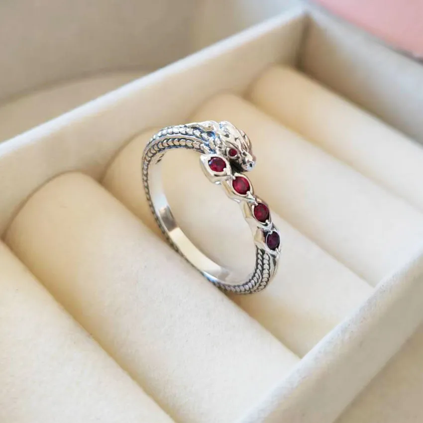 Funkelnder Drache-Ring aus 925er-Sterlingsilber mit rosaroten CZ-Steinen, Ring für Pandora-Charm-Schmuck, Verlobung, Hochzeit, Liebhaber, modischer Ring für Frauen