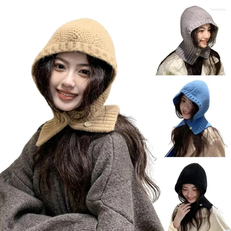 Ball Caps Knitted Ear Flap Hat For Female Girl Winter Warm Balaclava Scarf Women Crochet Neck Cover Teens Soft Shawl Cap