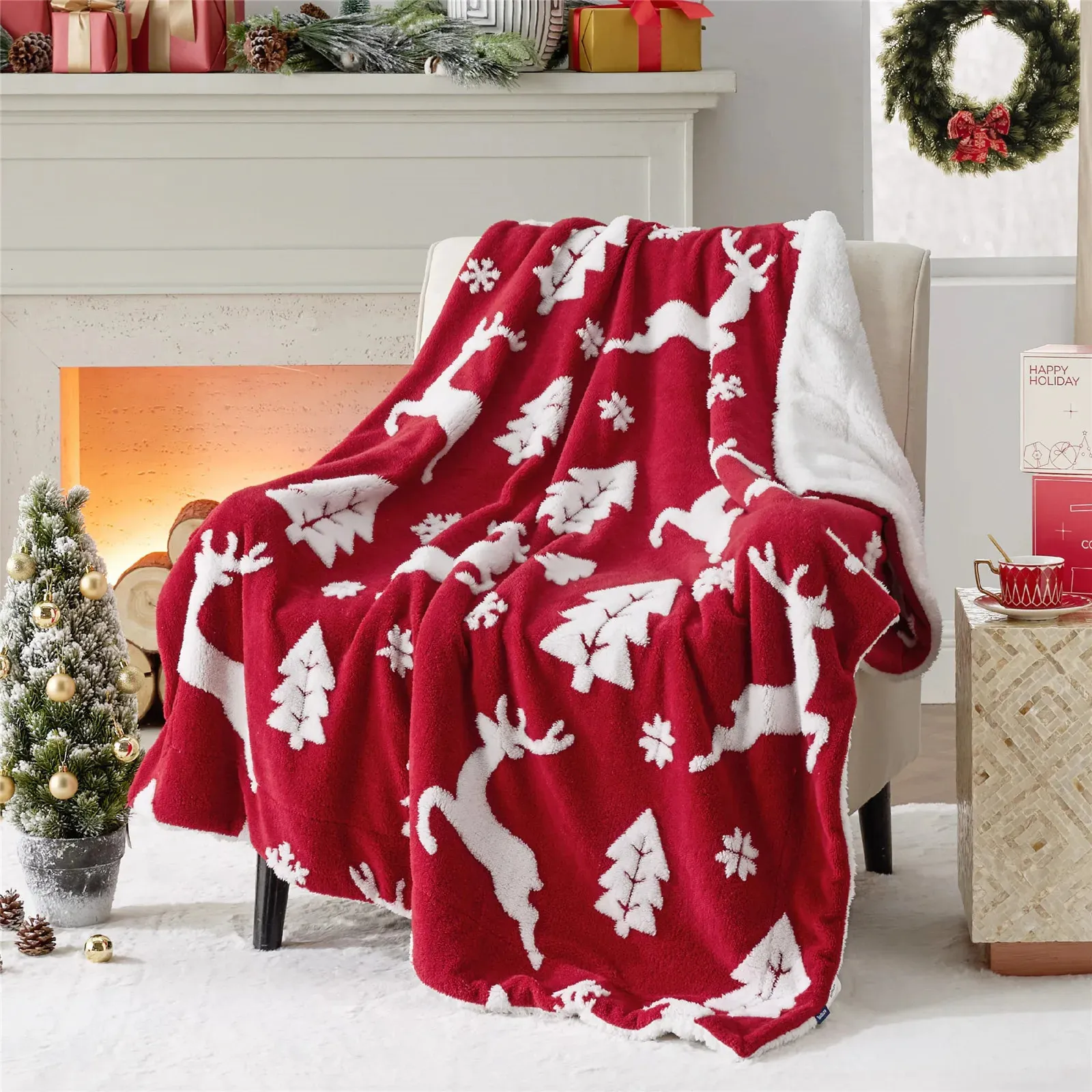 Dekens HX Kerstdeken Zacht en warm Sherpa Elk voor bankdecoratiecadeaus in de winter 231030