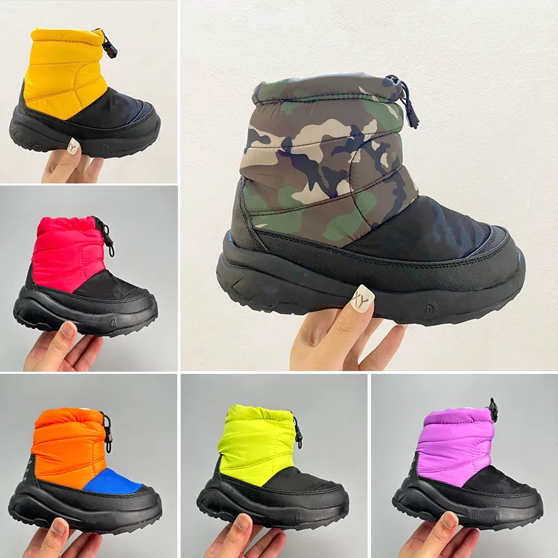 Waterproof Kids Snow Boots Thick Plush Fur Furry Camo Winter Boots for Boys and Girls Face Down Booties Shoes Ankle Knee NF Sneakers