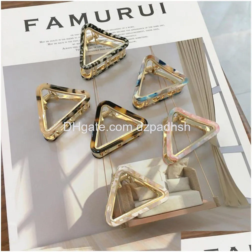 Hårtillbehör Fashion Triangle Acetate Claws Women Girls Geometric Claw Crab Alloy Clip Hairpin Drop Delivery Products Tools DHKPS