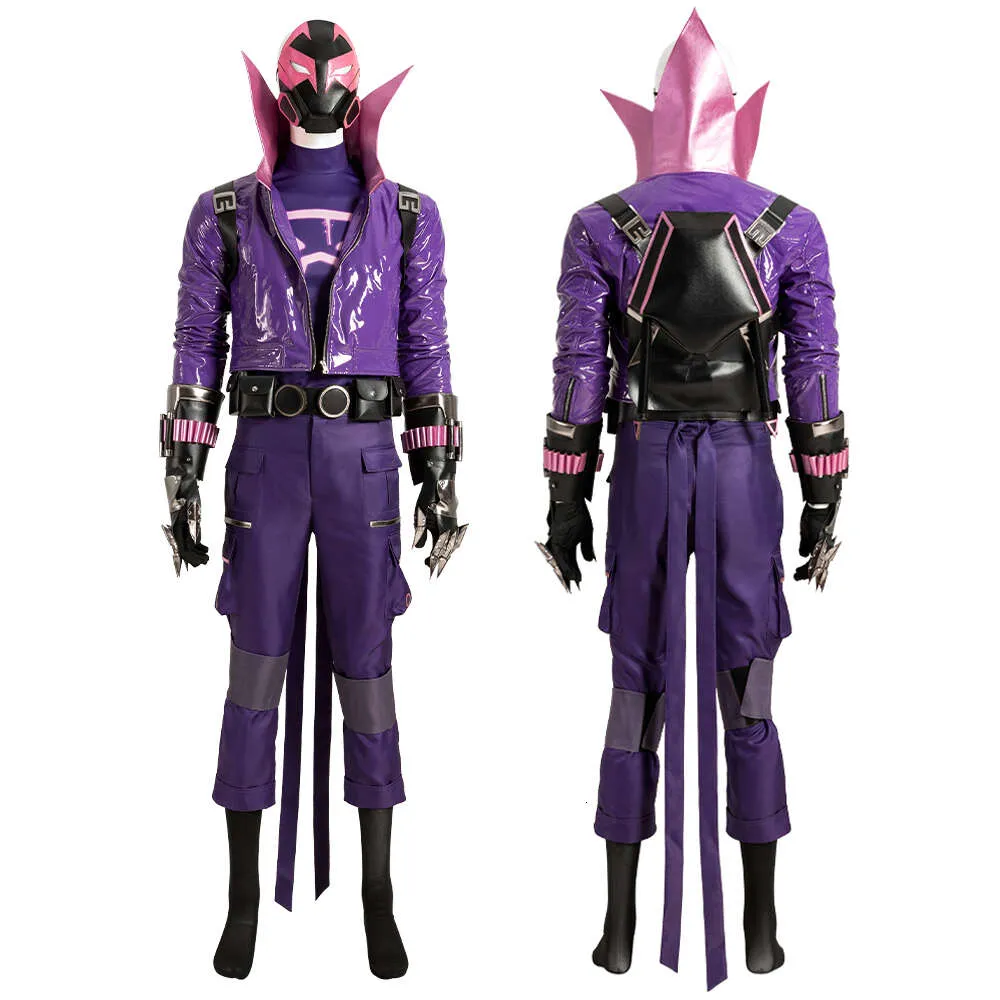 Cosplay Halloween Carnival Miles Cosplay Costume Adult Men Across The Verse Hero Purple Outfit With Props