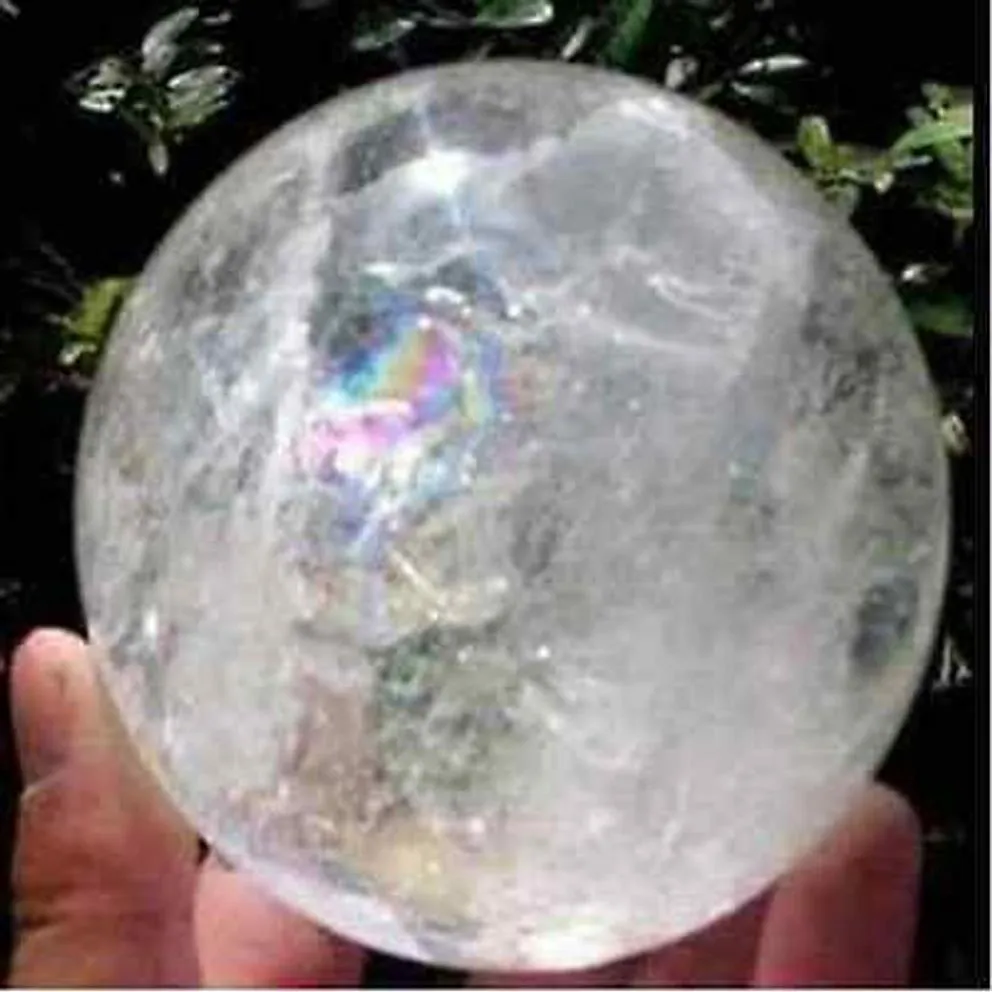 Natural Rainbow Clear Quartz Crystal Sphere Ball Healing Gemstone35 -40mm Stand201i