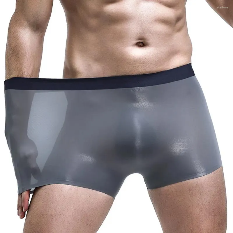 Sous-vêtements hommes sexy glace soie sans couture boxer poche vêtements de nuit sous-vêtements respirants pantalons shorts confortables culottes bombées sous-pantalons